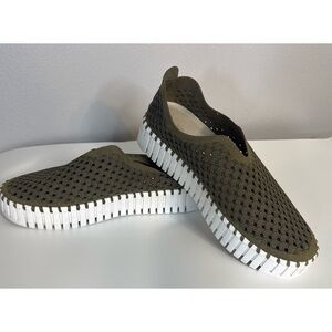 Ilse Jacobsen Olive Green Perforated Slip-On Platform Sneakers